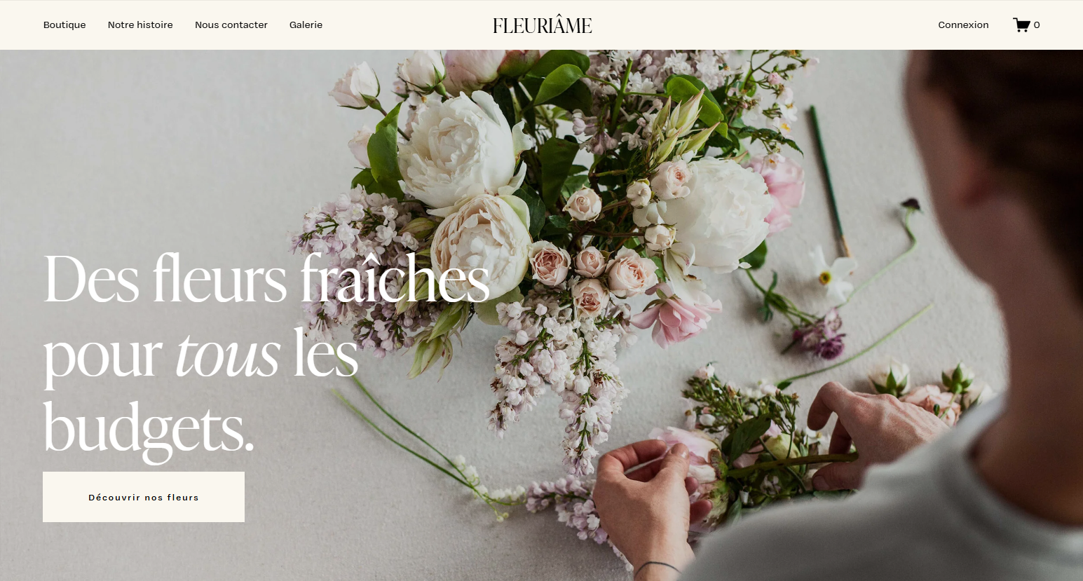 Maquette de site pour fleuriste
